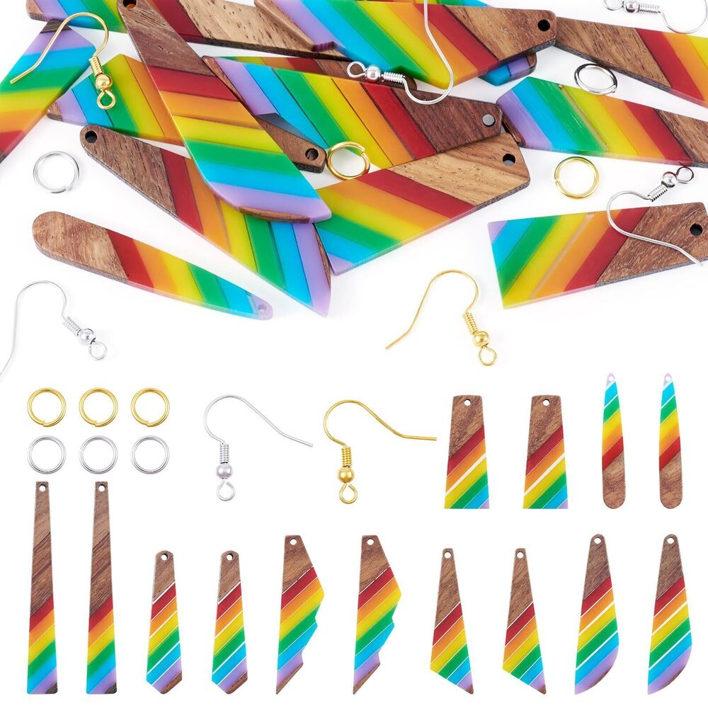 5051 14pc Rainbow Wooden Earring Charms Kit - Boho Modern Style - Adult